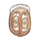 Late 19th century, Oceanic woven rattan mask. A painted woven rattan owl mask. 1.51 x 8 x 2¾in. (3.