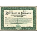 1920 Republic of Ireland Ten-Dollars Bond Certificate Issued to John P Lawlor, numbered 78918,