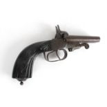 Circa 1870 double-barrel pin-fire pistol. 19th century Continental double barrel pinfire pistol with