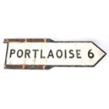 Portlaoise roadsign A cast alloy finger roadsign, the relief letters and numbers black against a