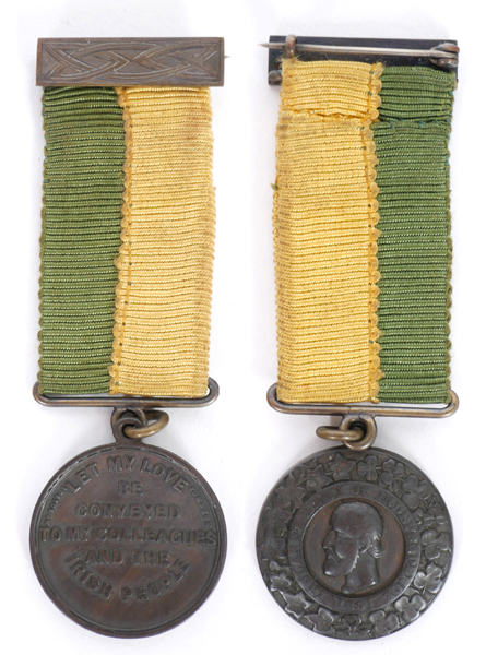 Parnell Commemorative medal A bronze commemorative medal by Johnson on a yellow and green ribbon