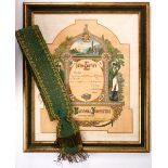 National Foresters certificate and sash. An unused membership certificate of the Irish National