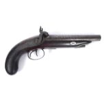 An early 19th century percussion, double-barrel howda pistol. The damascus barrels with rib, the