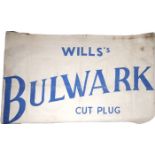 Wills's Bulwark cut plug, canvas banner. A white, canvas, rectangular banner, with blue