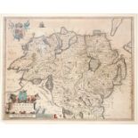 1654 Map of Ulster, by Joan Blaeu. A hand-coloured, engraved map of 'Vultonia; Hibernis Cujgujlly;