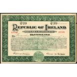 1920 Republic of Ireland Ten-Dollar bond certificate and receipt. Issued to the Massachusetts Window