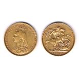 Victoria gold sovereigns 1876 and 1892. Young head and old head respectively.