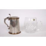 Royal Ulster Constabulary commemorative wares. A late 20th century pewter tankard, with hinged lid