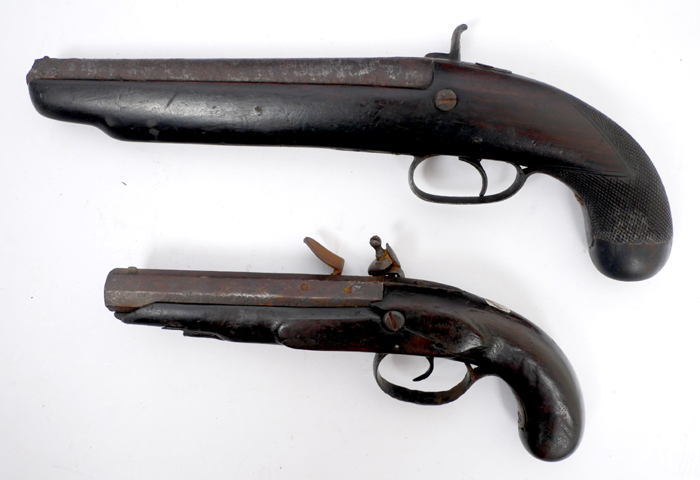 Early 19th century, flintlock and percussion pistols. The flintlock pistol with octagonal barrel, - Image 2 of 2