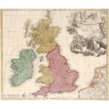 1740 Map of Britain and Ireland, by Johan Baptiste Homann. A hand-coloured, engraved map of the