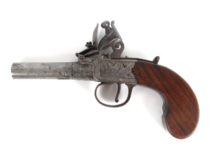 Scottish flintlock muff pistol by Gourlay, Glasgow. A late 18th century flintlock muff pistol with