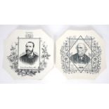 Parnell and Gladstone commemorative plates. Of octagonal form, the ivory ground centred by a