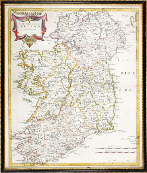 Late 17th century, map of The Kingdom of Ireland by Robert Morden. A hand-coloured engraving, - Image 2 of 2