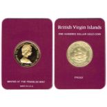 British Virgin Islands. 1980 one hundred dollars gold proof. In Franlklin Mint box of issue, fleur