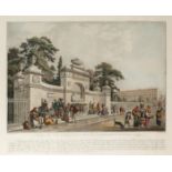 Circa 1790 Fountain on Merrion Square West, engraving. A hand coloured engraving after Barrolet of