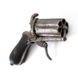 1870s Pepper pot pistol. A pinfire six-shot pepper-pot or pepper-box pistol with folding trigger.