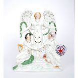 19th century Staffordshire figural group of Hibernia and Britannia. The figures of Hibernia and