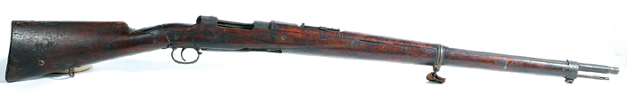 Mauser rifle of a type used by the Irish Volunteers. A 1898-model Mauser, the forestock named "M. J.