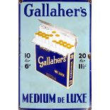 Gallagher's Medium de Luxe cigarettes sign. A sky-blue, rectangular, enamel sign for Gallagher's