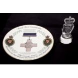 Royal Ulster Constabulary commemorative plate and cut glass badge. A porcelain plate the white
