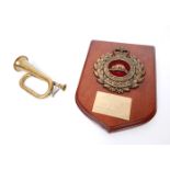 Canadian Military Engineers presentation plaque together with a miniature brass bugle. A large brass
