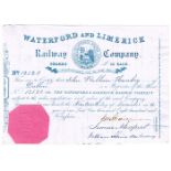 Share certificates, Irish railway companies. Waterford and Limerick Railway Company, £50 share,