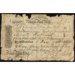 Waterford Bank, Five Pounds Bank Note, 1 December 1808 No. 597. For Abram Atkins, Nicholas