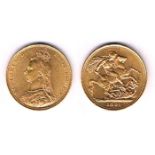 Victoria gold sovereigns, 1886 and 1891. Young head and Jubilee head, fine. (2)