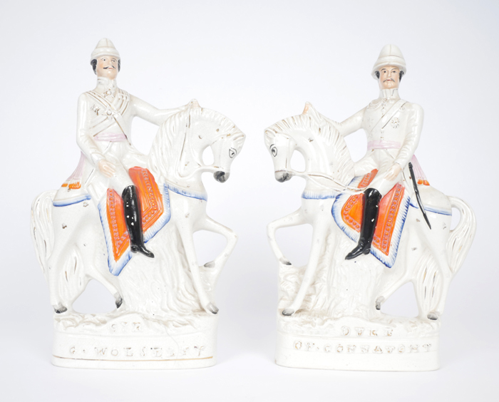 A pair of 19th century staffordshire figures of mounted Field Marshalls Field Marshall H.R.H. The