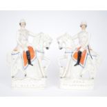 A pair of 19th century staffordshire figures of mounted Field Marshalls Field Marshall H.R.H. The