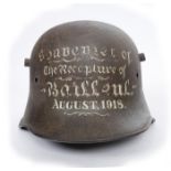 1914-1918 German M1918 helmet, Allied soldier's trophy. A First World War German stahlhelm shell.