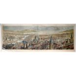 1890 City of Dublin, bird's eye view of the city. A hand coloured, wood-block engraved panorama,