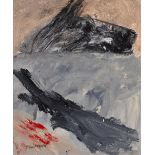 Basil Blackshaw HRHA RUA (1932-2016) BLACK DOG SWIMMING oil on board signed lower left 11¾ x 9¾