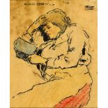 William Conor OBE RHA RUA ROI (1881-1968) WOMAN READING, 1910 ink over wax crayon on paper signed