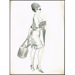 Patrick Leonard HRHA (1918-2005) SKETCHES [GLAMOUR] (SET OF THREE) pencil and inkwash; (1) pen and