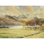 Sean O'Connor (1909-1992) GOLF COURSE WITH MOUNTAINS IN THE DISTANCE watercolour signed lower left