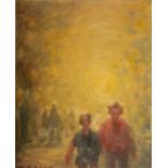 William Mason (1906-2002) FIGURES AT DUSK oil on board; (unframed) signed lower left 12 x 9½in. (