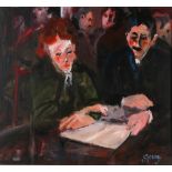 George Dunne (20th/21st Century) STUDYING THE MENU acrylic on board signed lower right 19¼ x 21¼
