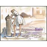 Patrick Leonard HRHA (1918-2005) SKETCHES [AT THE PUMP] (SET OF THREE) pen;(1) watercolour and