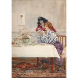 Alfred II Ludovici (1852 - 1932) READING THE TEA LEAVES watercolour signed lower left 13½ x 9½in. (