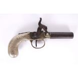 An early 19th century percussion pocket pistol. The turn-off octagonal barrel on white metal butt,