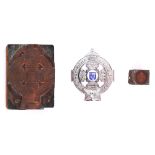 Royal Irish Automobile Club printer's blocks and badge. Two copper printing plates, large and