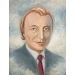 1988 Charles J Haughey, portrait by Joe Pilkington. A head and shoulders portrait of the then