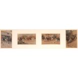 George Wright coaching vignettes, watercolour, four framed as one. Each 3 by 2in. (7.6 by 5.1cm)