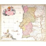 17th century map of Portugal and the Algarve by Nicholas Visscher. A hand-coloured, engraved map