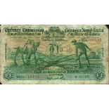 Currency Commission Consolidated Banknote 'Ploughman' One Pound, Hibernian Bank, 4-10-37. 18HA
