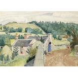 Harry Kernoff RHA (1900-1974) PINK FARM BY RAILWAY BRIDGE, KILLARNEY, COUNTY KERRY, 1943 watercolour