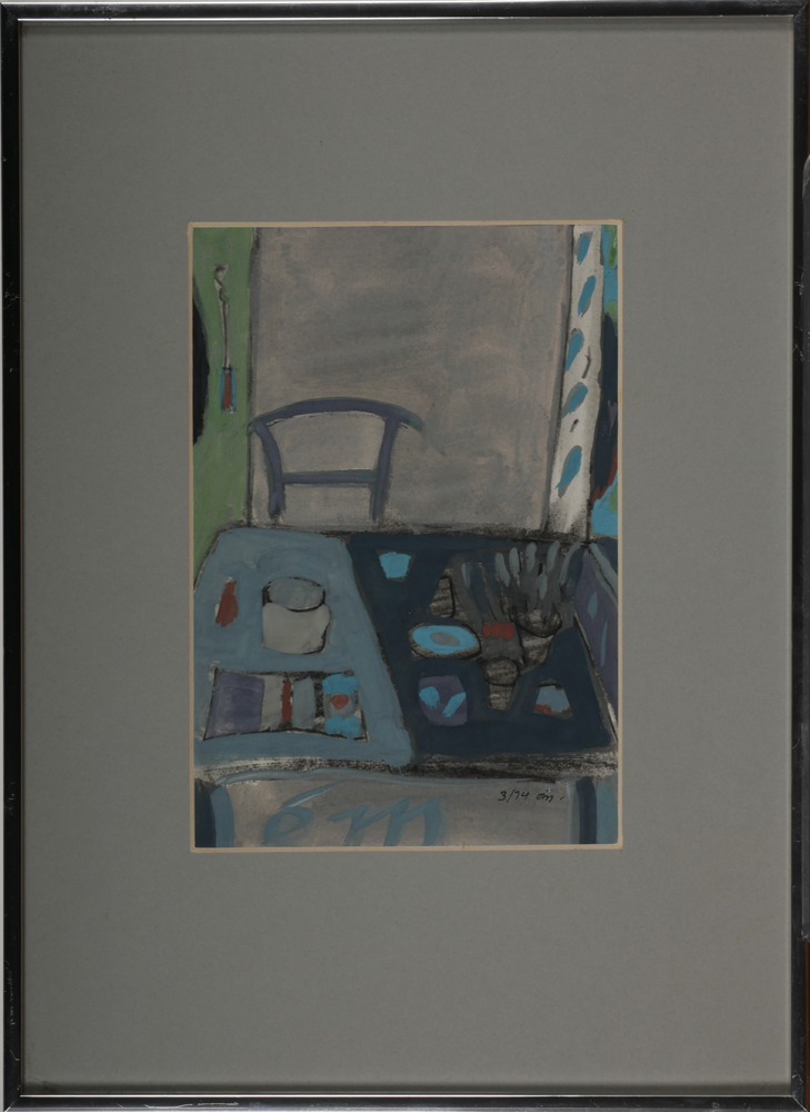 Tony O'Malley HRHA (1913-2003) UNTITLED [TABLE], MARCH 1974 gouache on paper signed with initials - Image 2 of 2