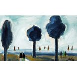 Markey Robinson (1918-1999) TREES, SHAWLIES AND BOATS gouache signed lower right 8.25 by 14.25in. (