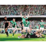 Ireland defeat All-Blacks, Soldier Field, Robbie Henshaw's try. A painting by Charles Mountjoy of